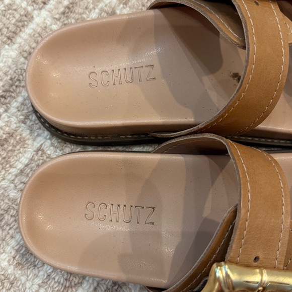 SCHUTZ Tan Sandals with Gold Accents - Picture 2 of 3